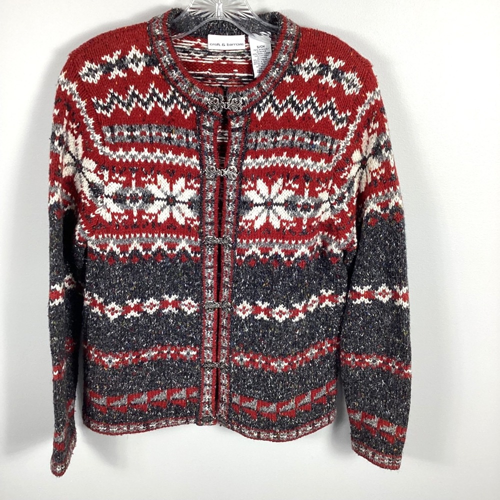 Croft Barrow Novelty Nordic Snowflake Sweater Cardigan Soft Women's Small Winter